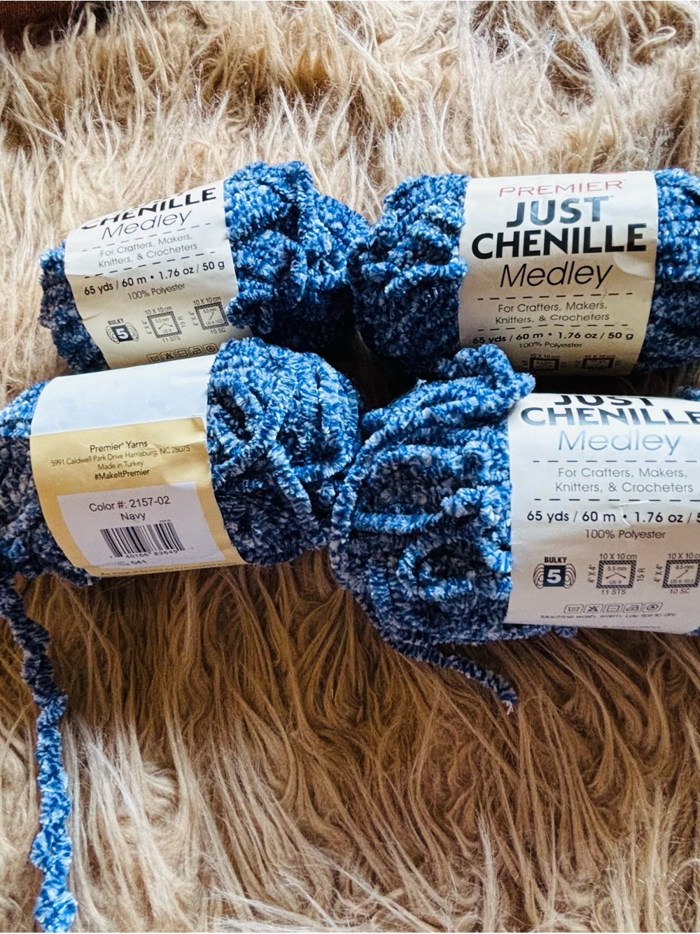 Just Chenille Medley Yarn Navy Discontinue Yarn New 4 Skeins